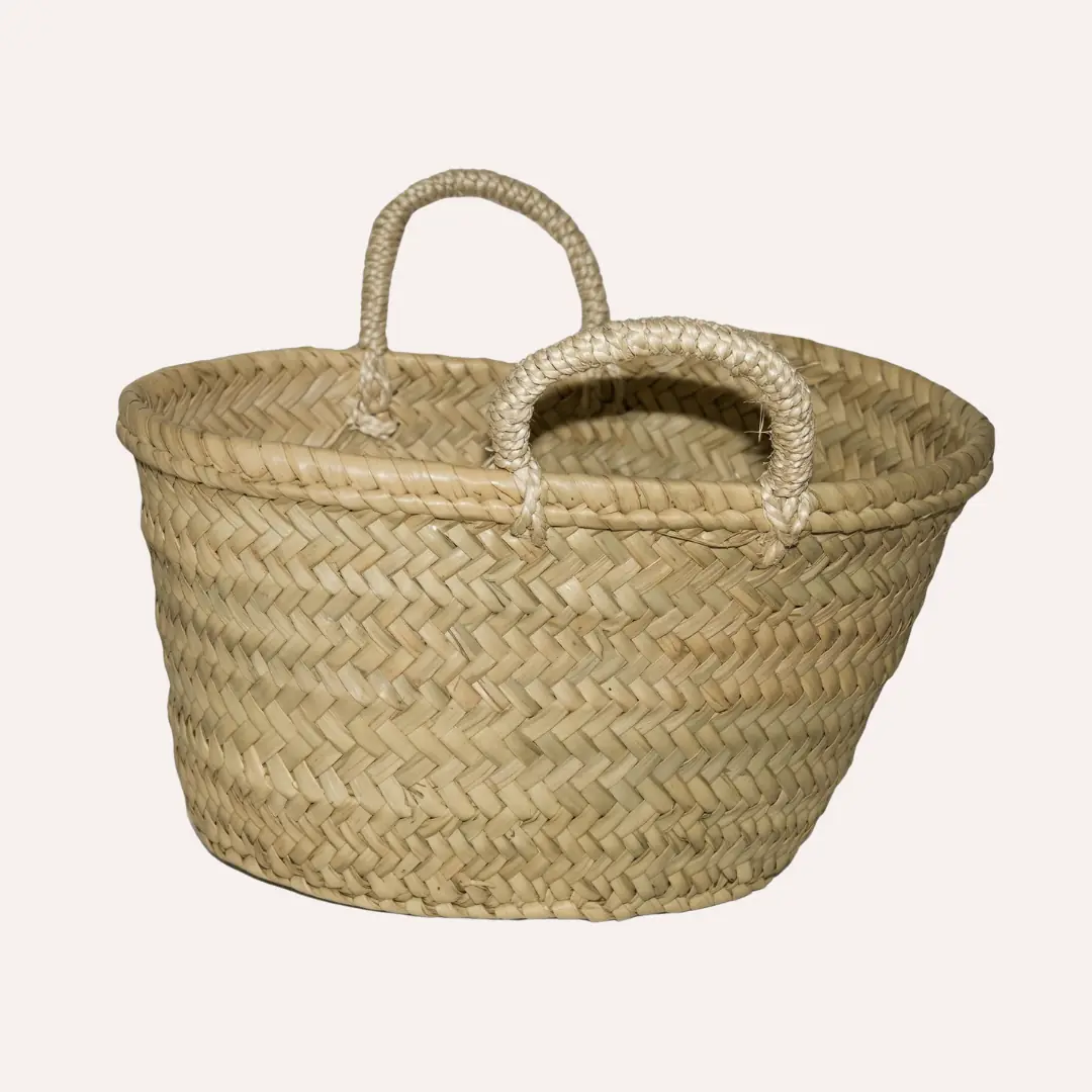 Cesto artesanal de palmito ovalado con asas de cuerda - Fibranature Luque