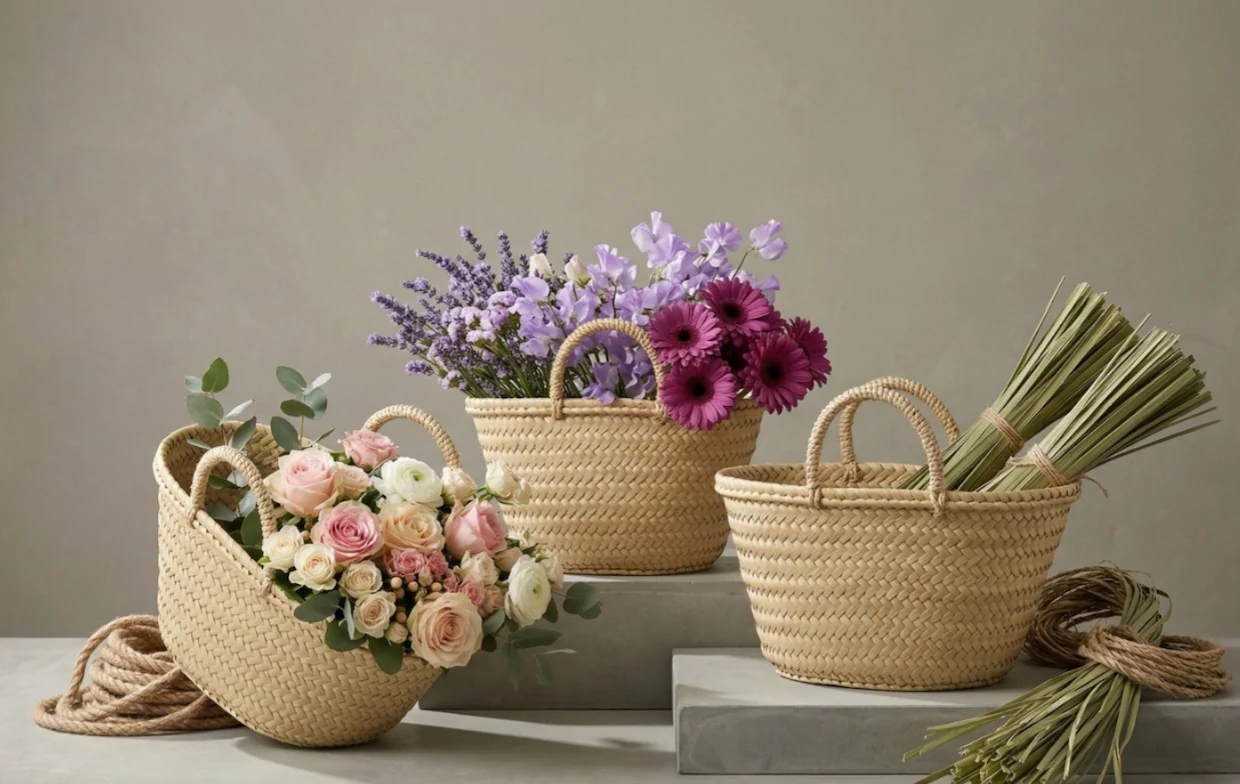 cestos de palmito artesanales a medida para floristerias