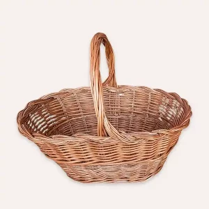 Cestas artesanales para setas y decoración navideña ovaladas fabricadas en mimbre buff, con asa central. Medida: 50x35x21-37