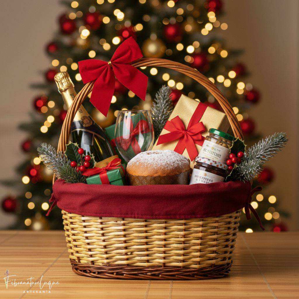 Cestas para navidad ovaladas artesanales fabricadas en caña y guias de mimbre con asa cruzada para tener un facil agarre. Disponible en tres tamaños